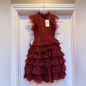 Joyfolie Mia Joy Size 8 Anouk Petticoat Dress Burgundy Lace Ruffles